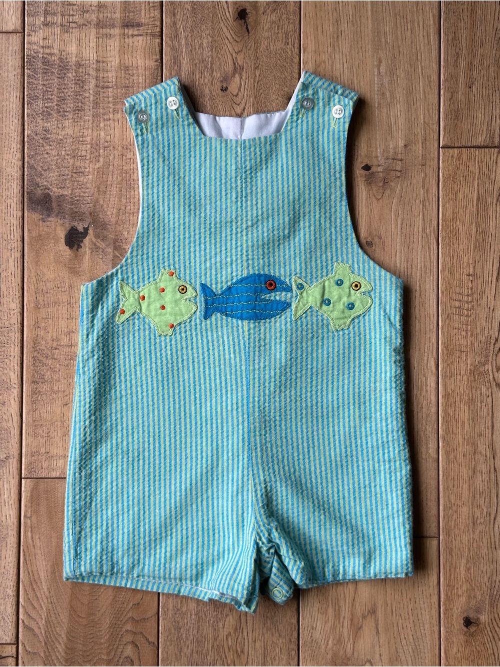 The Bailey Boys Seersucker Fish Appliqué Jon Jon size 18 Months
